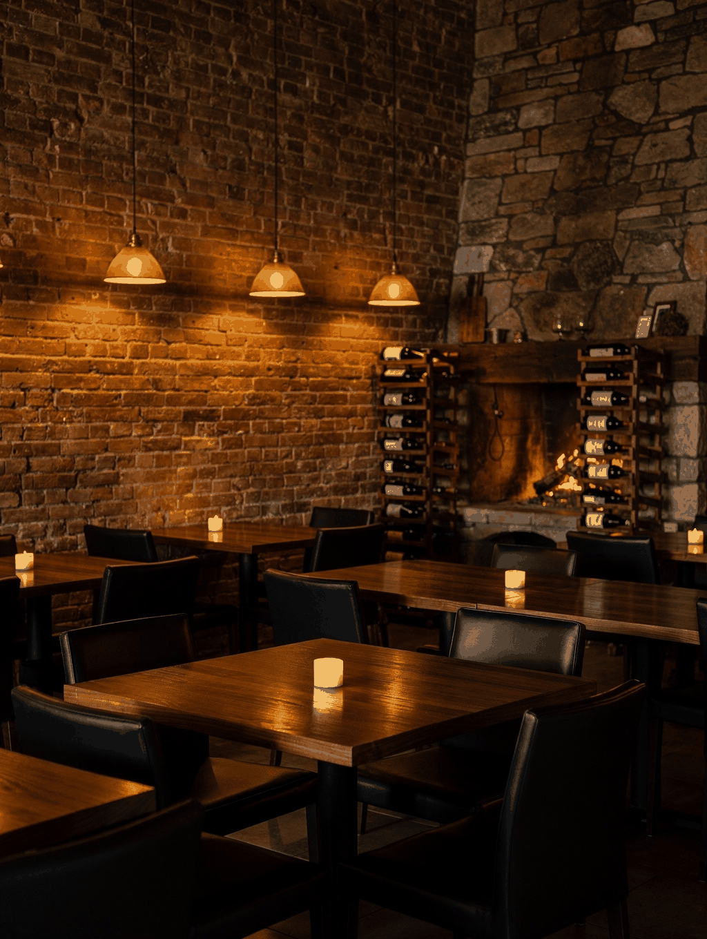 Cozy Italian dining room with warm candlelit tables